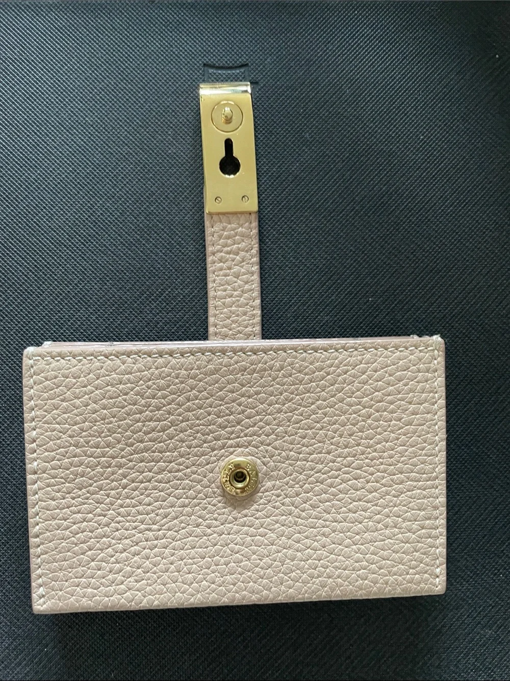 Bally Alil Card Holder in Taupe / Beige Pebbled Leather with Gold Lock
